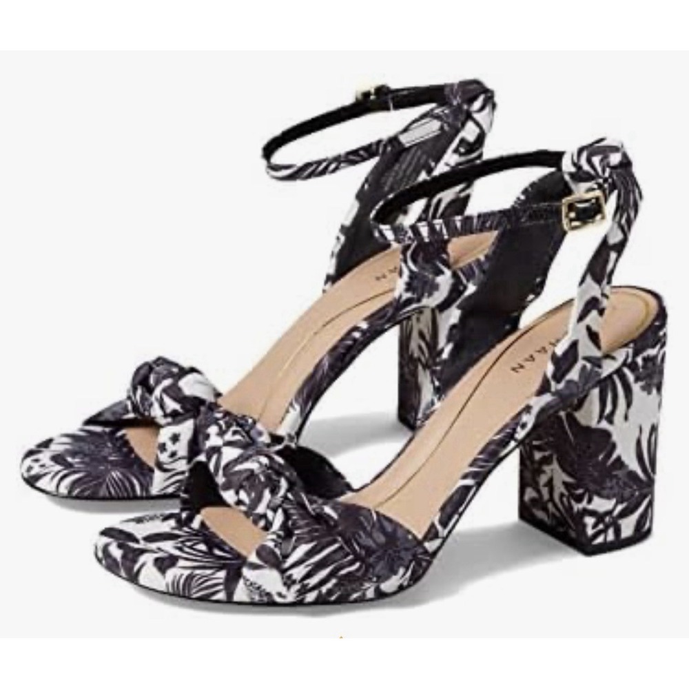 Cole Haan Kaycee Knotted Block Heeled Sandal Black/Ivory Beverly Floral Size 6.5